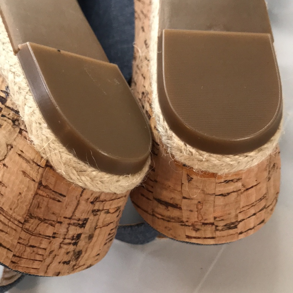 GH BASS & CO CHRISTY SANDALS DENIM cork wedge new - Picture 8 of 9